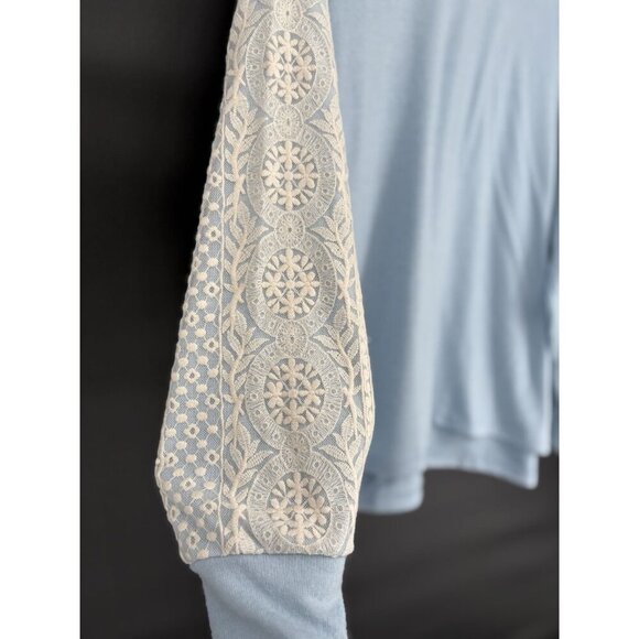 Flora Nikrooz Women's Lace Sleeve Lounge Sweater XL Light Blue Loungewear Sleep - Picture 3 of 8